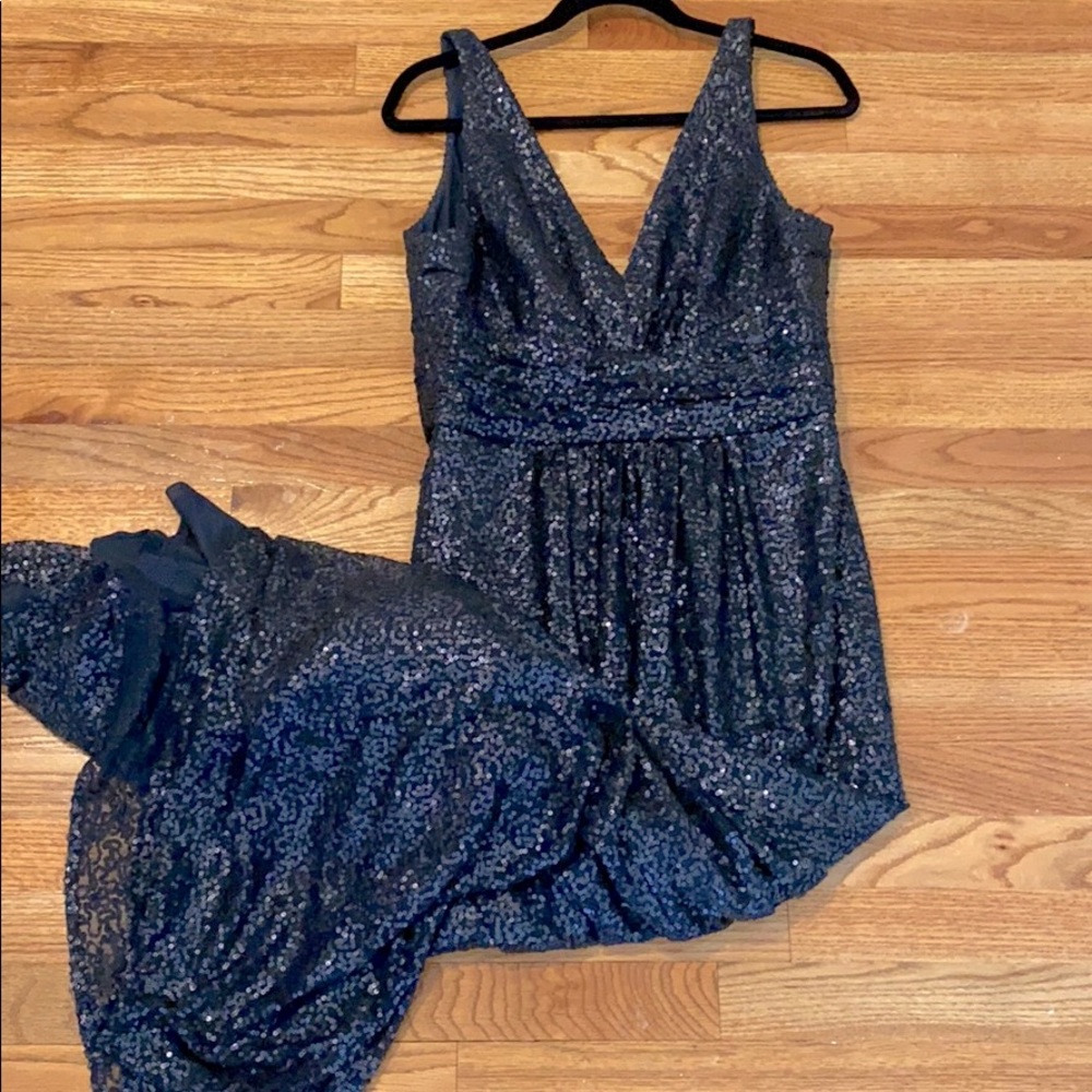 AMSALE London Navy Sequin Formal Gown Size 12